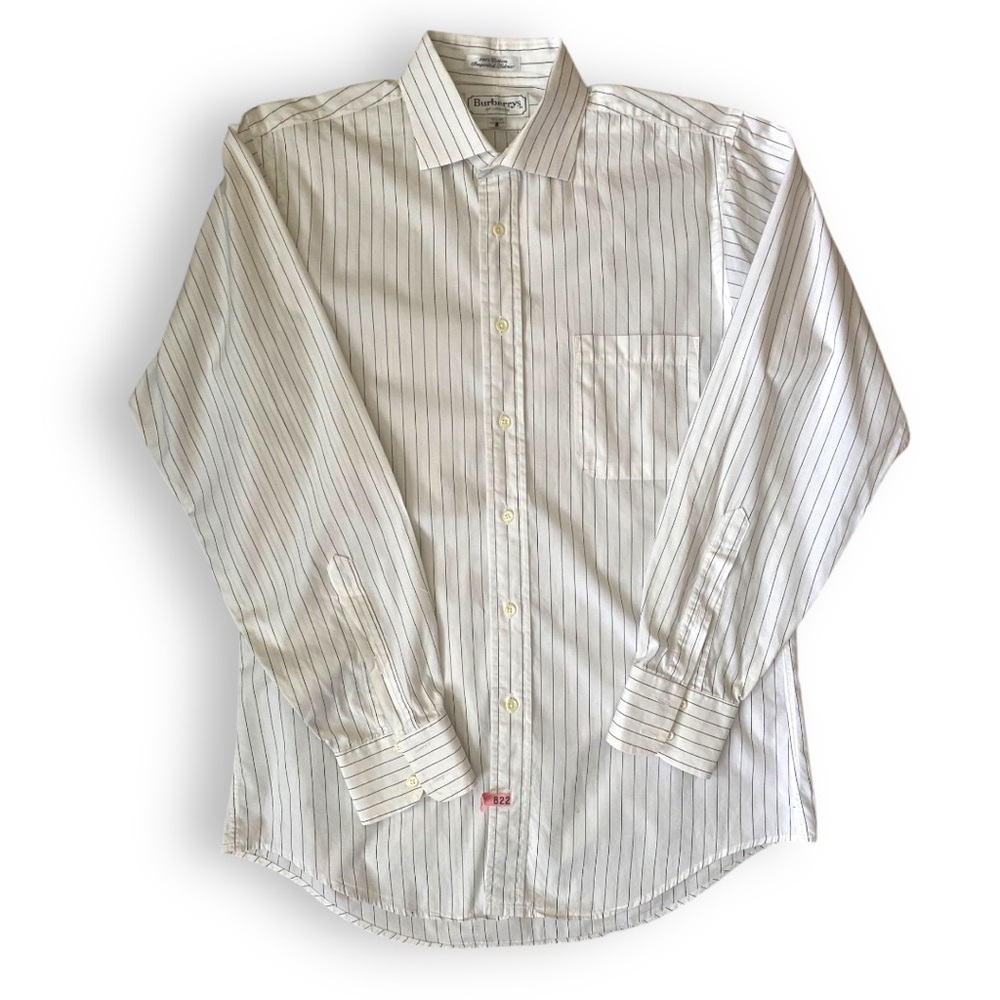 Vintage Burberrys of London White Dress Shirt Black Stripe 15.5 34 Made in USA